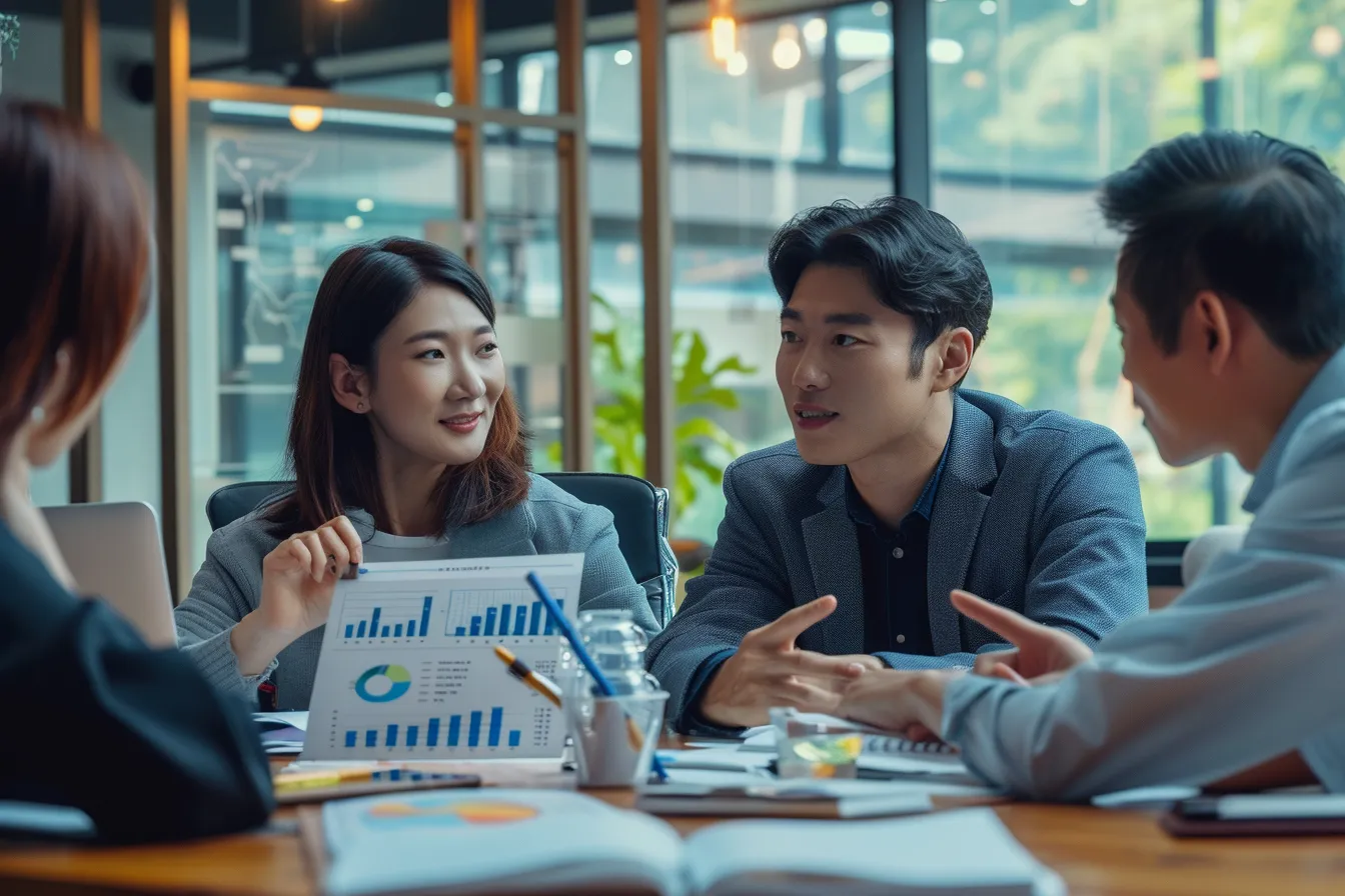 투자 유치 전 기업가치를 논의하는 스타트업과 VC의 회의