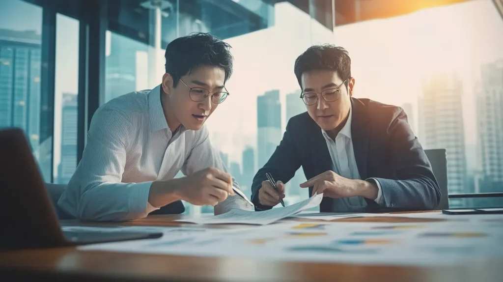 전문가와 함께 투자계약서 독소조항을 검토하는 스타트업 대표