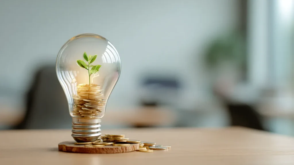 창업기업 세액감면 혜택 – 최대 100% 세금 절감 창업기업 조세감면으로 절세와 성장을 상징하는 전구와 동전