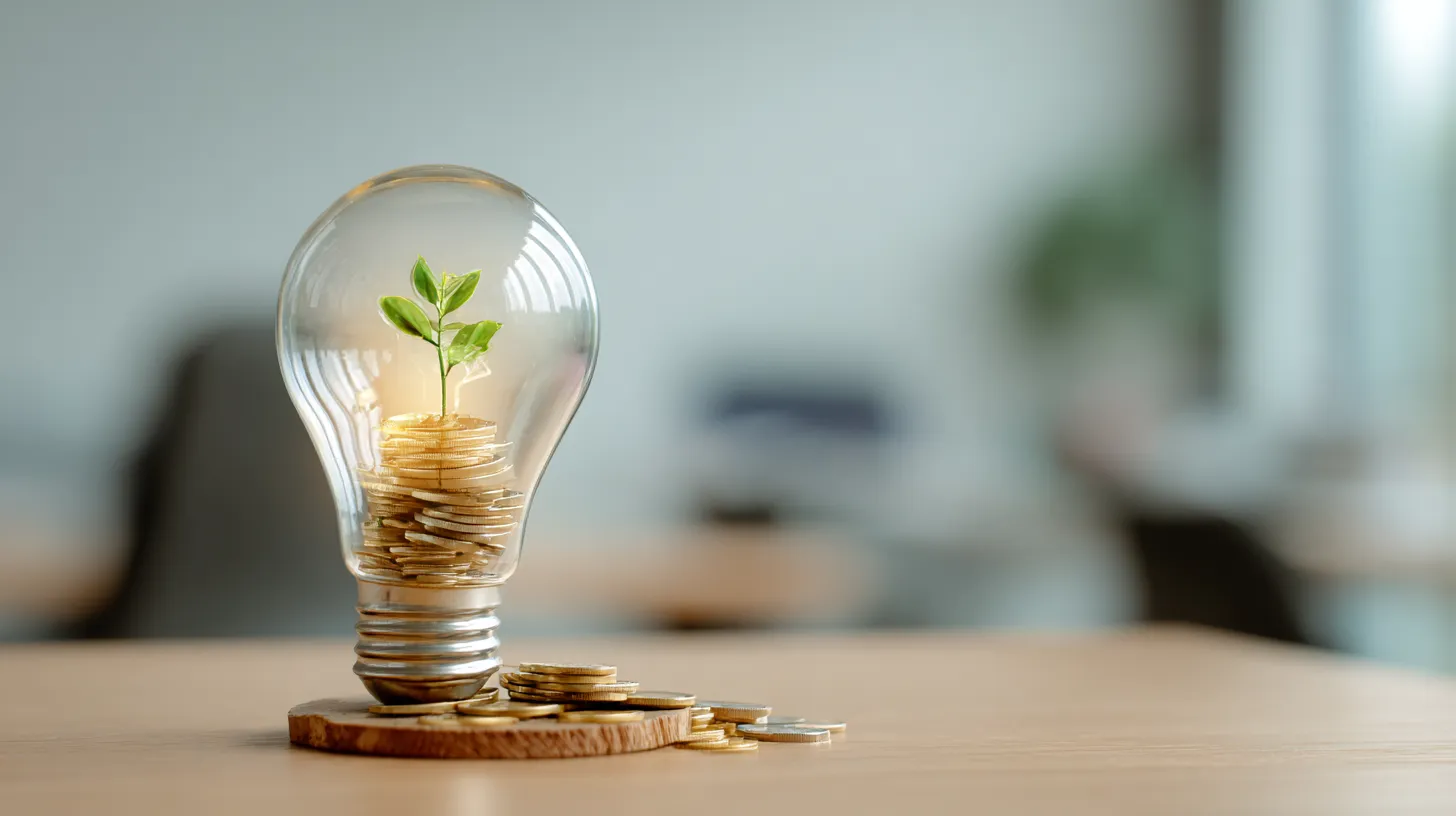 창업기업 조세감면으로 절세와 성장을 상징하는 전구와 동전